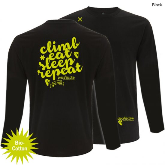 Kletter Shirt "Climb eat sleep", lang - Herren - Black - zum Schließen ins Bild klicken