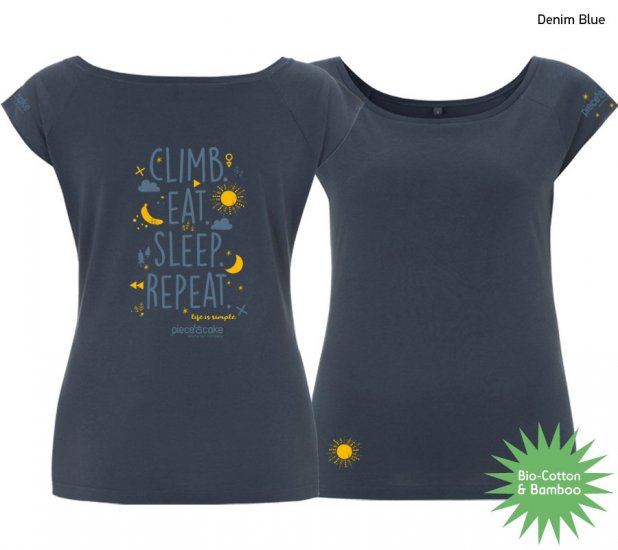 Kletter Shirt "Climb eat sleep" - Damen - Denim Blue - zum Schließen ins Bild klicken