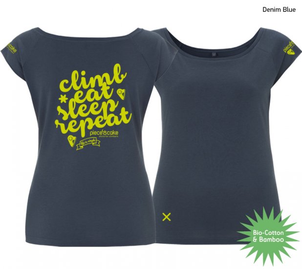Kletter Shirt "Climb eat sleep" - Damen - Denim Blue - zum Schließen ins Bild klicken