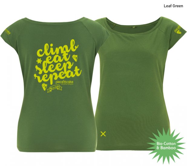 Climbing shirt "Climb eat sleep" - Women - Leaf Green - Click Image to Close