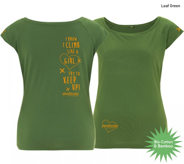 Climbing shirt "Climb like a girl" - Women - Leaf Green - Click Image to Close