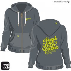 Climbing Hoody "Climb eat sleep", Zipper - Women - Charcoal Grey